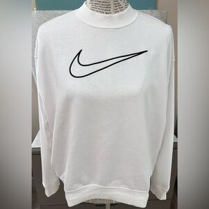 Women’s NIKE White Sweatshirt Black Silhouette Swoosh Logo Dri-Fit Oversized S